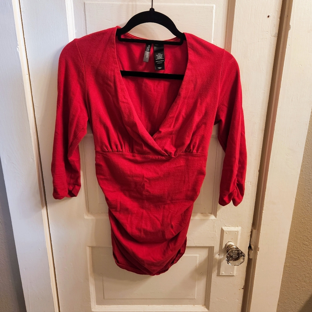 Women's Red Bisou Bisou top, 3/4 Sleeves, Size S